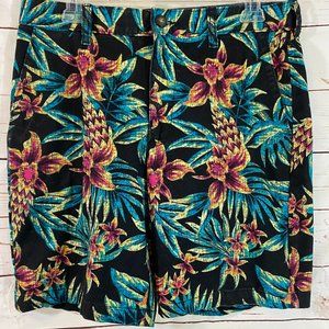 George Black Multicolor Floral Print Bermuda Shorts NWOT Women's Size 32 Small